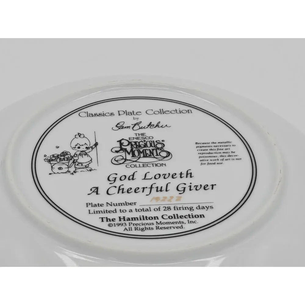 Precious Moments God Loveth A Cheerful Giver Enesco Plate Figurine Hamilton 1993